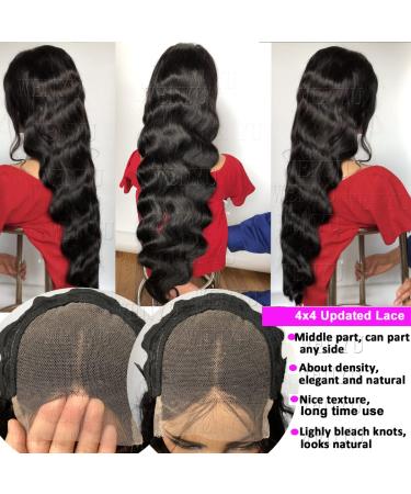 WENYU Brazilian Body Wave Lace Front Human Hair Wig - Pre Plucked with Baby Hair - 16 Inch 4x4 Closure - 9A Natural Black - for Black Women - Buy Online on GoSupps.com