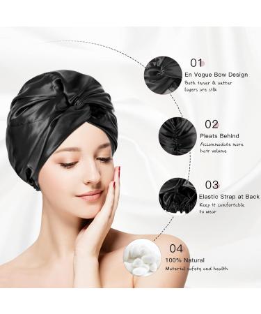 Double Layer Silk Bonnet Sleep Cap for Women - Frizzy Curly Hair Protection - Black - Buy Online on GoSupps.com