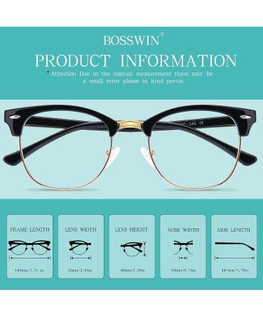 BOSSWIN Blue Light Blocking Glasses 3 Pack for Women/Men - Fashion Round Half Frame - Computer Game Reading TV Glasses - A1-bright Black Gold + Sand Black Silver + Transparent Silver Edge - Buy Online on GoSupps.com