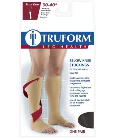Truform 30-40 mmHg Compression Stockings | Knee High Open Toe | Men & Women | Small Black (1 Pair) - International Shipping Available - Buy Online on GoSupps.com