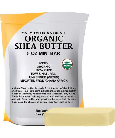 Mary Tylor Naturals Organic Shea butter 8 oz USDA Certified Raw Unrefined Ivory From Ghana Africa Great for Hair Skin Nails and DIY projects