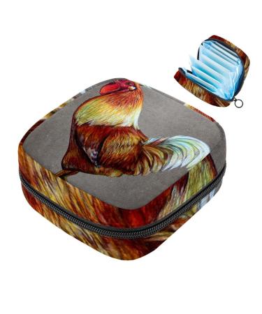 Menstrual Pad Bag with Zipper Ladies Napkin Pouch Tampons Collection Bag for Women and Girls (Animal Rooster)