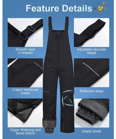Pursky Kid's Snow Pants 10-12 Classic Black - Insulated Waterproof Bibs for Boys | Winter Ski & Snowboarding Overalls - Buy Online on GoSupps.com