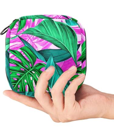 Tropical Green Leaves Portable Menstrual Bag | Stylish Storage for Teens & Women | Zippered Cup Pocket - Buy Online on GoSupps.com