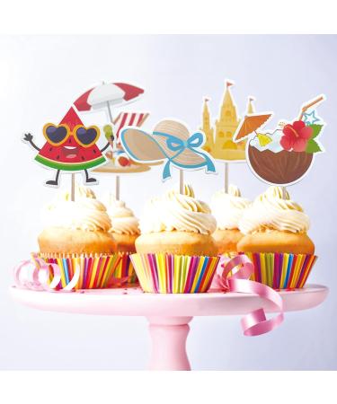 Mulukaya 24Pcs Summer Beach Themed Cupcake Toppers Sun Hat Surfboard Watermelon Goggles Treat Cake Picks for Pool Beach Hawaii Surfing Birthday Wedding Travel Vacation Party Decorations - Buy Online on GoSupps.com