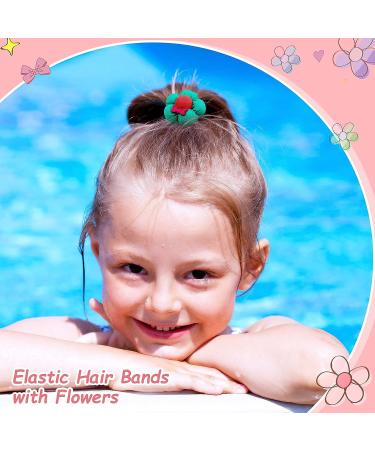 15-Piece Elastic Hair Bands with Flowers for Girls - Colorful Mini Bow Hair Ties for Toddler Ponytails - Buy Online on GoSupps.com