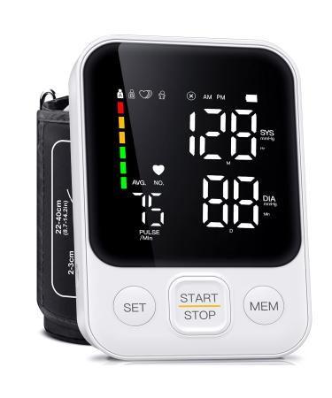 Blood Pressure Monitor Upper Arm Blood Pressure Monitors for Home Use BP Machine with 2x120 Reading Memory Adjustable Arm Cuff 8.7"-15.7" Large Display with LED Background Light Storage Bag White