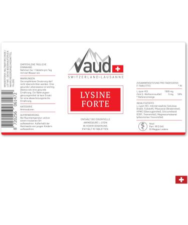 Lysine Forte - High Dosage L-Lysine Tablets | Vegan | 90 Count | Swiss Quality | International Shipping - Buy Online on GoSupps.com