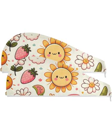 Sun and Rainbow Hair Towel 2 Pack | Super Absorbent Quick Dry Hair Turbans for Women & Girls - Buy Online on GoSupps.com
