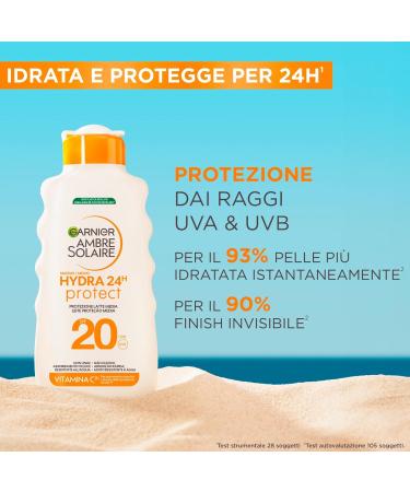  Garnier Garnier Ambre Solaire Hydra 24h Protect Sun Lotion for Face and Body SPF 20 Medium Protection Against UVA UVB Moisturising Formula Nutritive Waterproof with Shea Butter 3 Bottles of 200 ml - Buy Online on GoSupps.com