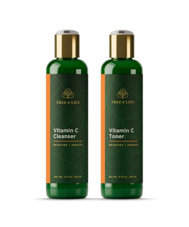 New Look | Tree of Life Vitamin C Brightening Duo, Facial Toner for Minimizing Pores & Facial Cleanser for Gentle Deep Cleaning with Organic Aloe, Clean Dermatologist-Tested Skin Care, 2 X 4 Fl Oz