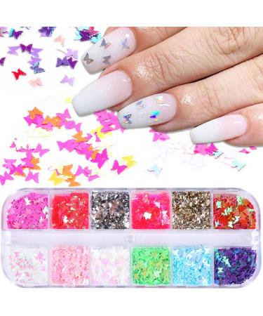 12 Colors Butterfly Glitter Nail Sequins Holographic 3D Nail Art Flakes Colorful Confetti Glitter Sticker,Nail Art Design Makeup DIY Decoration Kit,Nail Sequins for Face Body Eye Hair