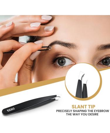 KICHLY Eyebrow Tweezers Set - 4 Precision Tweezers in Travel-Friendly Leather Case (Black) for Perfect Brows - Buy Online on GoSupps.com