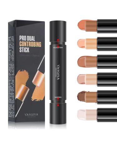 MEICOLY Highlight Contour Stick Trio, 2 in 1 Double Head Highlighter & Bronzer,6 Colors Facial Repair Concealer Stick,3D Body Makeup Shading Trimming Stick Foundation Cream Pen,3pcs