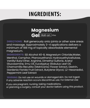 Magnesium Roll-On 3oz | Zechstein Magnesium + Arginine | Muscle & Joint Relief for Back Neck Legs & Feet | Improve Sleep Cycle Fast-Absorbing Paraben-Free - Buy Online on GoSupps.com