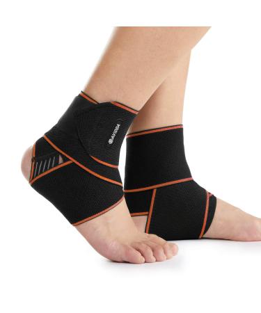 AVIDDA Ankle Support 2 Pack Adjustable Ankle Brace for Sports Elastic Compression Ankle Strap for Sprained Ankle Achilles Tendon Running Orange