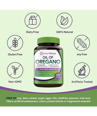 Doctor's Recipes Oil of Oregano with Black Seed Oil 10000 MG Oregano Oil Non-GMO All Natural Herbal Supplement Antioxidant & Immune Support 60 Softgels - Buy Online on GoSupps.com