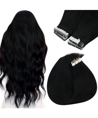 Sunny Black Tape in Hair Extensions Human Hair #1 Jet Black Hair Tape in Extensions Remy Straight Tape in Black Hair Extensions Seamless PU Tape in Hair Black Invisible For Women 18inch 50g 20pcs 18 Inch D#1