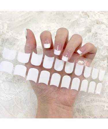 22PCS Semi Cured Gel Nail Strips Self-Adhesive Full Wrap Nail Polish Stickers Salon-Quality Natural Gel Nail Stickers French White Tip Manicure Nail Wraps Nail Art Decals UV/LED Lamp Required - Buy Online on GoSupps.com