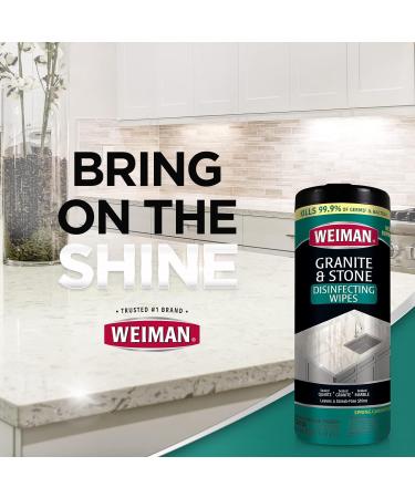 Weiman Granite Disinfectant Wipes - 2 Pack - 30 Wipes with Polishing Cloth - Clean, Disinfect, and Shine Sealed Granite & Stone Countertops - Buy Online on GoSupps.com