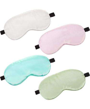 4 Pieces Silk Sleep Mask for Kids Smooth Soft Eye Mask Eye Cover with Adjustable Strap Blindfold for Sleeping Blocking Out Lights Travel Relax (Light Green Emerald Silver Light Pink)