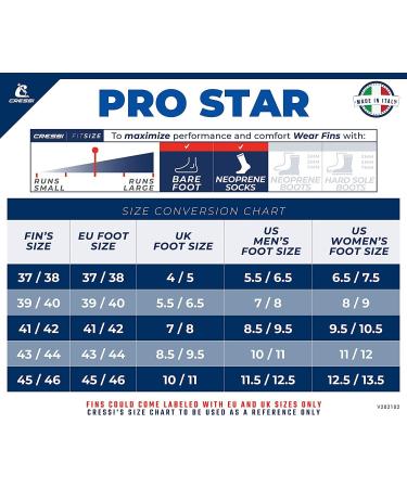 Cressi Adult Reactive Full Foot Scuba Diving Fins | Pro Star | Made in Italy | EU 37/38 | US Men 5.5/6.5 | US Women 6.5/7.5 - Buy Online on GoSupps.com