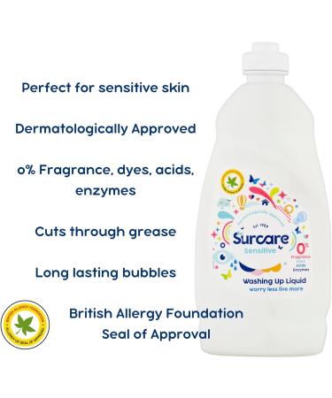 Sensitive Washing up Liquid Bundle with 2x Surcare Washing up Liquid 450ml 2x Sponge Scourer 2x All Purpose Cleaning Cloths and 1x Wonder Bundles Leaflet - Buy Online on GoSupps.com