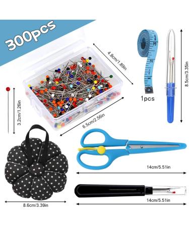 300pc Multicolor Sewing Pins Set with Seam Ripper, Scissors, Pin Cushion & Tape Measure - for Dressmaking, Jewelry & Crafts - Buy Online on GoSupps.com