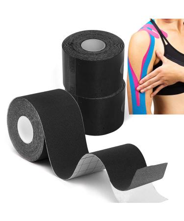 Kinesiology Tape 3Roll*5m of Elastic Muscle Support Tape Rock Tape Stickiness Lasts 5-7 Days for Exercise Sports & Injury Recovery Body Tape Boob Tape Physio Tape Trans Tape Athletic Tape 3roll*black