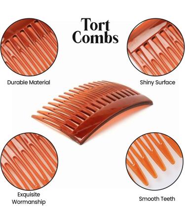 HD Novelty Set of 4 7cm Tort Plain Hair Combs Slides - French Side Combs & Twist Comb Hair Clips for Girls Women - Brown - Buy Online on GoSupps.com