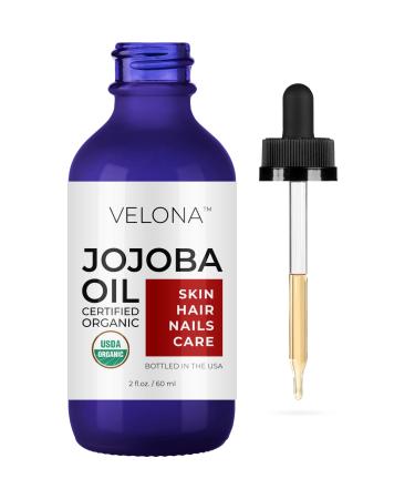 velona Jojoba Oil USDA Certified Organic - 2 oz | 100% Pure and Natural Carrier Oil| Golden  Unrefined  Cold Pressed  Hexane Free | Moisturizing Face  Hair  Body  Skin Care  Stretch Marks  Cuticles  Organic Jojoba Oil 2o...