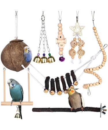 Bird toys vegen 7er set birds wooden ladder toy with landing site bird cage Accessories for budgies papals gray parrot nymphensittiche finchen sittiche aras kakadus multi-colored (7-part) - Buy Online on GoSupps.com