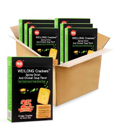 V-LOONG Crackers Green Onion and Chicken Soup Crackers, Individually Wrapped Snacks, Thin Cookies 6.35OZ Box (pack of 6)