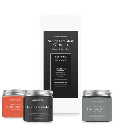 Face Mask Gift Set with Dead Sea Mud Mask, Bentonite Clay and Charcoal Mask - Self Care Gifts for Women, Mom or Wife - Pure Body Naturals (8.8 oz. Each)