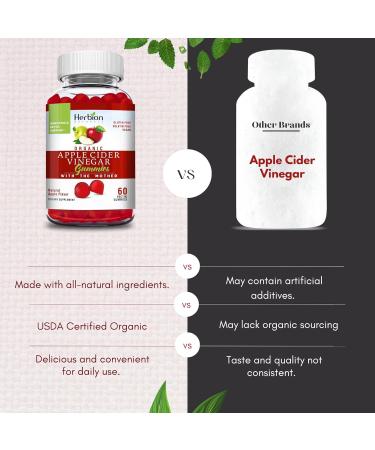 Herbion Naturals Organic Apple Cider Vinegar Gummies - Vegan Pectin-Based Digestion & Detox Support Pack of 4 (240 Gummies) - Made in the USA - Buy Online on GoSupps.com