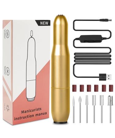 Electric Nail Files Nail Drill Set for Acrylic Gel Nails Professional 20000 RPM Adjustable Speed Portable Manicure Pedicure Kit with Nail Drill Bits and Sanding Bands (Gold)