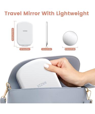 Rechargeable Lighted Travel Makeup Mirror with 10X Magnification - 3 Color Lighting, Touch Screen Dimming - Slim LED Vanity Mirror for Cosmetic, Portable - Buy Online on GoSupps.com