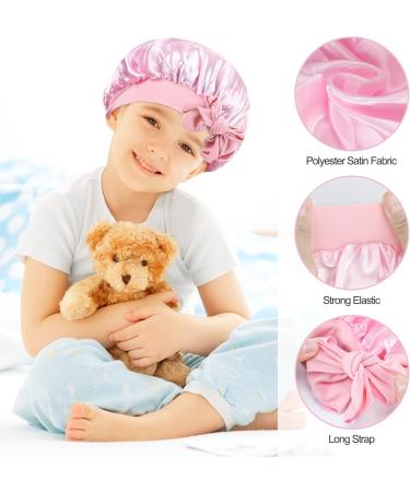 Arqumi Silk Satin Kids Bonnet 2Pcs Set - Soft Adjustable Night Cap for Children - Rose&Pink - Buy Online on GoSupps.com
