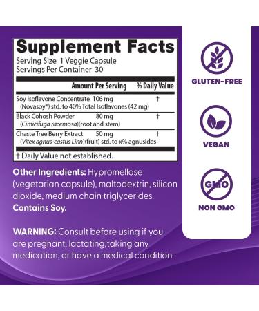Doctors Best Womens Menopause Support (Soy Isoflavone, Black Cohosh, Chaste Tree), Multi-Symptom Relief, Non-GMO, Gluten Free, Vegan 30 Veggie Caps - Buy Online on GoSupps.com