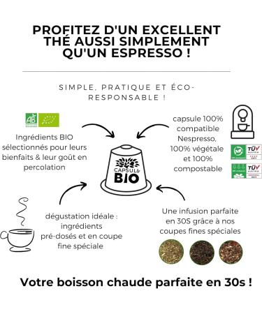 CAPSUL&BIO Organic Green Tea Nature and Green Tea from China Compatible with Nespresso Capsules 10 Biodegradable Capsules 100% Vegetable Fast and Healthy Made in France - Buy Online on GoSupps.com
