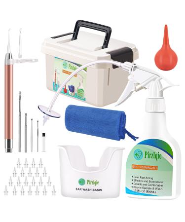 Ear Wax Removal Tool Safe Ear Wash System Ear Cleaning Kit for Adults&Kids Includes Curette Kit Ear Cleaner Irrigation Bottle Wash Basin Storage Box and 40 Disposable Tips