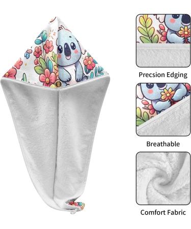Buy Cartoon Animal Koala Flowers Hair Towel 2 Pack - Super Absorbent Quick Dry Hair Turbans for Women & Girls - International Shipping Available - Buy Online on GoSupps.com