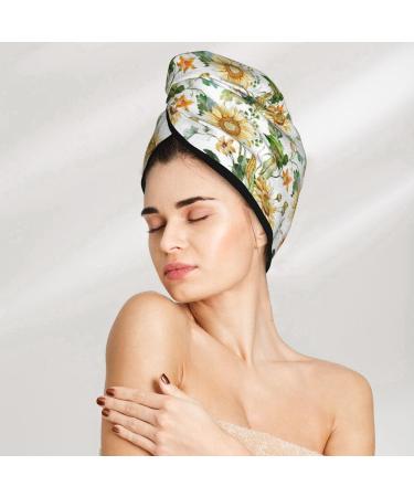 Hair Towel Wrap - Quick Drying Towel Turban with Button | Watercolor Bright Sunflowers - Fast International Shipping - Buy Online on GoSupps.com