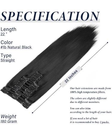 180g-22inch-straight Natural Black Clip in Hair Extensions - Full Head Synthetic Fiber Double Weft Hairpieces for Women - Buy Online on GoSupps.com