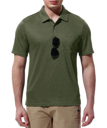 Rdruko Men's Short Sleeve Polo Shirt with Pocket | Quick Dry Golf & Sports Shirt N-Army Green - XXL - Buy Online on GoSupps.com