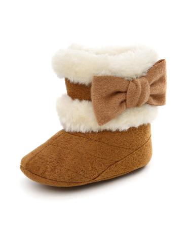 Yinuoday Winter Baby Girls Shoes Toddler Snow Boots Warm Prewalker Newborn Boots Anti-Slip 12-16 Month Infant Dark Brown