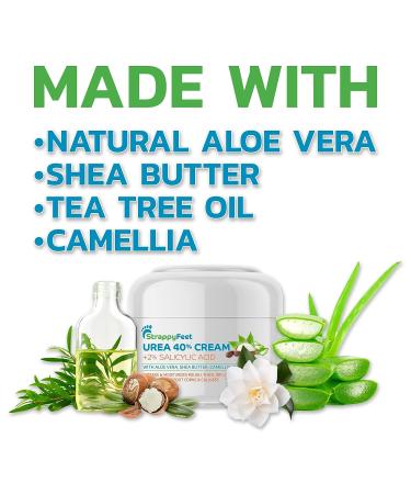 StrappyFeet Urea 40% Cream + Salicylic Acid 2% Foot Cream - Softens & Moisturizes Rough, Dry Feet & Heels - with Aloe Vera, Shea Butter & Tea Tree Oil - Buy Online on GoSupps.com