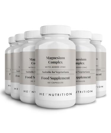 Hey Nutrition Magnesium Complex High Strength 205mg Supplement - Zinc Vitamin D3 - Muscle & Bone Health Nerve Function & Energy Support - UK Manufactured - Non-GMO - 6 Pack - 360 Vegetarian Capsules 60 count (Pack of 6)