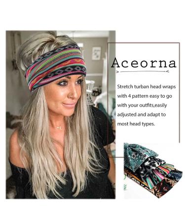 Aceorna Boho Headbands - Set of 4 Wide Bandeau Hair Bands for Women and Girls - Leopard Twist Turban Head Wraps - Elastic Yoga Sweatband - Stylish Head Accessories - Buy Online on GoSupps.com