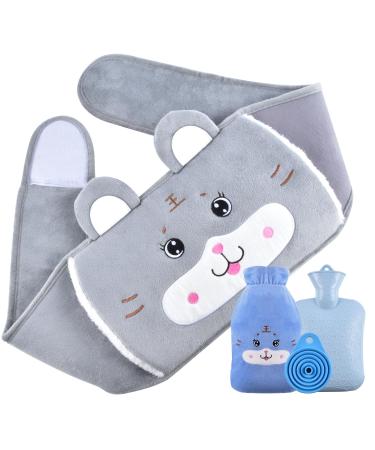 Hot Water Bottle Water-Filled hot Water Bag with a Soft Waist Cover and a Waist Belt Rubber Hot Water Pouch + Funnel for Pain Relief for Neck Back Shoulder and Legs Tiger